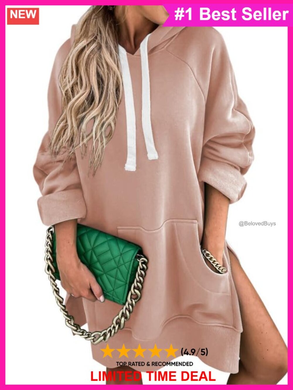 SHEWIN Oversized Long Sleeve Hoodie Dress with Kangaroo Pocket